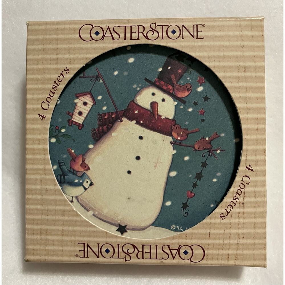 Vintage 2002 CoasterStone Sandstone Christmas Coasters Snowman Birds Set of 4